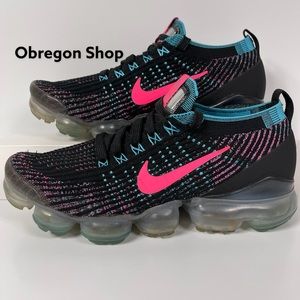 NIKE AIR VAPORMAX FLYKNIT 3 BLACK HYPER PINK BALTIC BLUE WOMENS RUNNING SHOES SI